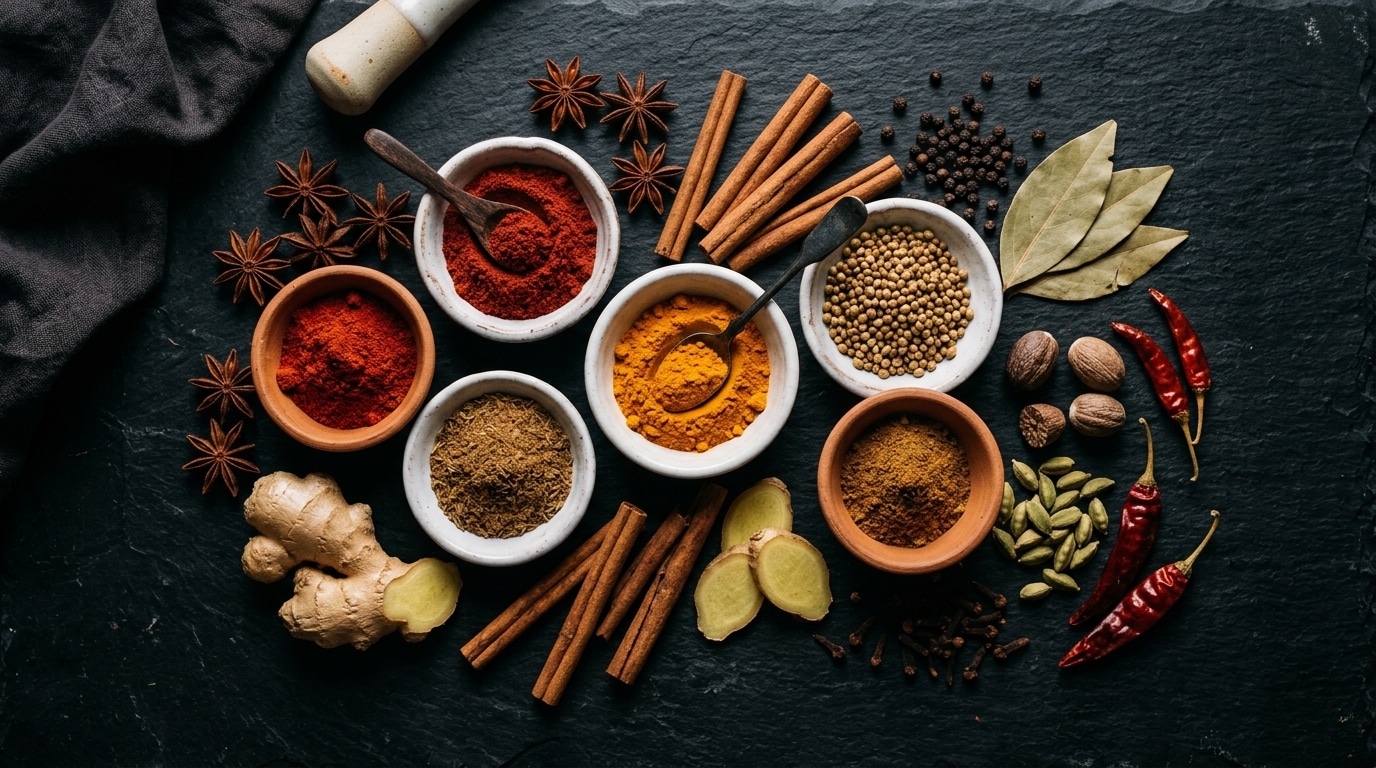 Authentic Spices and Herbs Flatlay